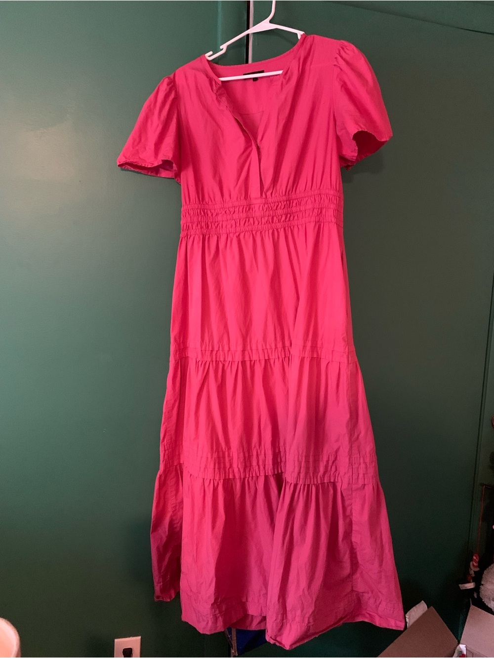 Quince Pink Cotton Poplin Tiered Maxi Dress Large